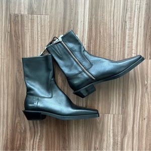 New Zara Black Leather Ankle Boots size 7.5 US